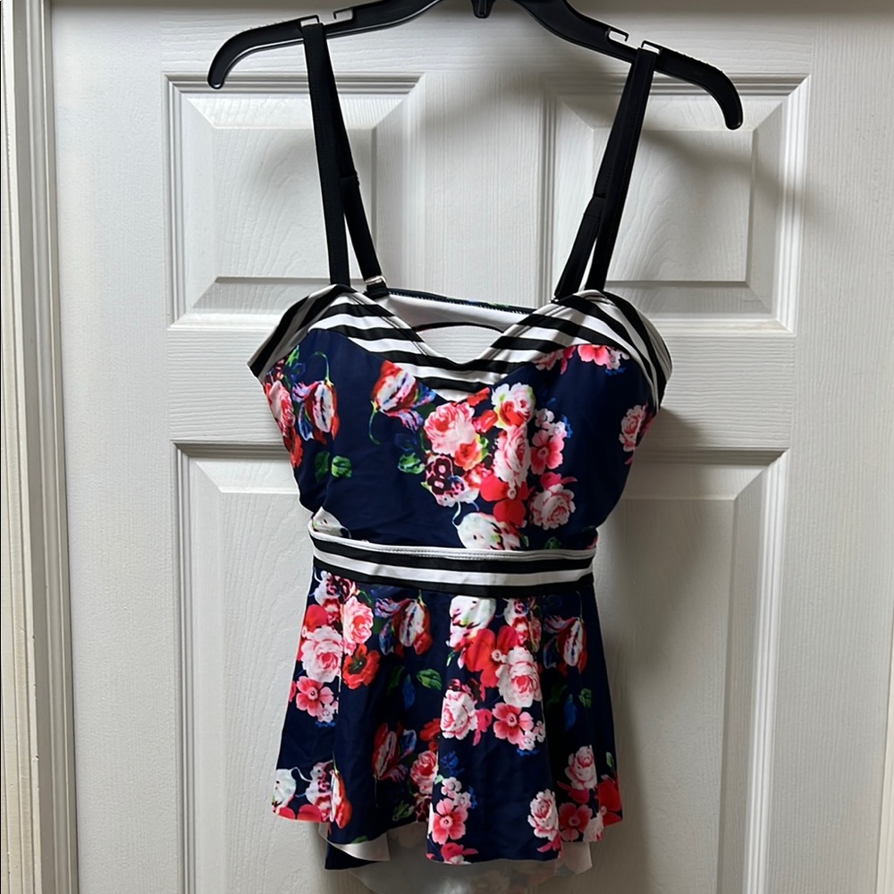 Floral Striped Peplum Bathing Suit Top